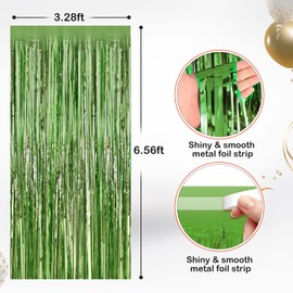 2 Pack Light Green Metallic Tinsel Foil Fringe Curtains, Door Streamers Photo Booth Backdrop for Birthday Party, Tinsel Curtain Backdrop for Baby Shower Bachelorette Christmas Party Decorations