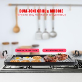 Grill Pans for Stove Tops, 20"x10" Non-Flip Grill & Griddle Pan- Dual Zone, PFOA-Free Aluminum, Induction/Gas/Camping