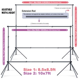LINCO Lincostore Backdrop Stand 10x7ft or 8.5x8.5ft Adjustable Photo Back Drop Holder Step and Repeat Stand with 2 Crossbar for Parties Wedding Trade Show Booth Banner Photography Background AM313