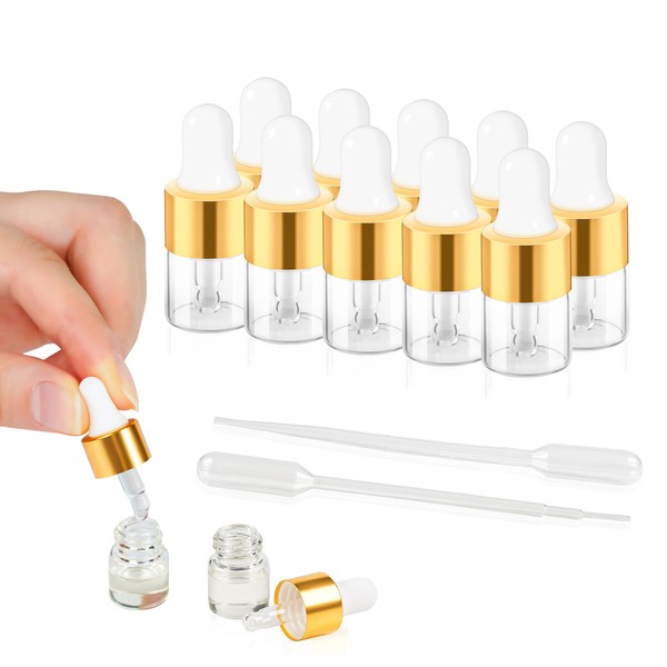 ETTSNU 10pcs Mini Glass Dropper Bottle for Essential Oil,1ml Small
