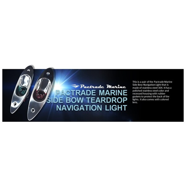 Pactrade Marine Boat Navigational Side Bow Tear Drop Lights Stainless Steel Flush Mount