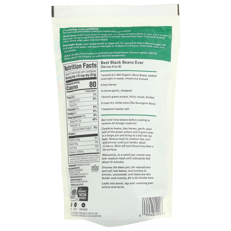 365 by Whole Foods Market, Organic Black Beans, 16 Ounce