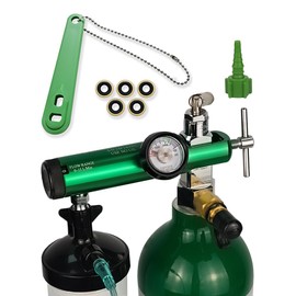 Brass Integral 50 PSI O2 Extended Regulator for Oxygen Cylinder CGA 870 Connection 0~15 Liters Per Minute DISS Outlet includes 1 Wrench 5 Brass Yoke Washer Seals 1 Oxygen Tubing Swivel Nipple