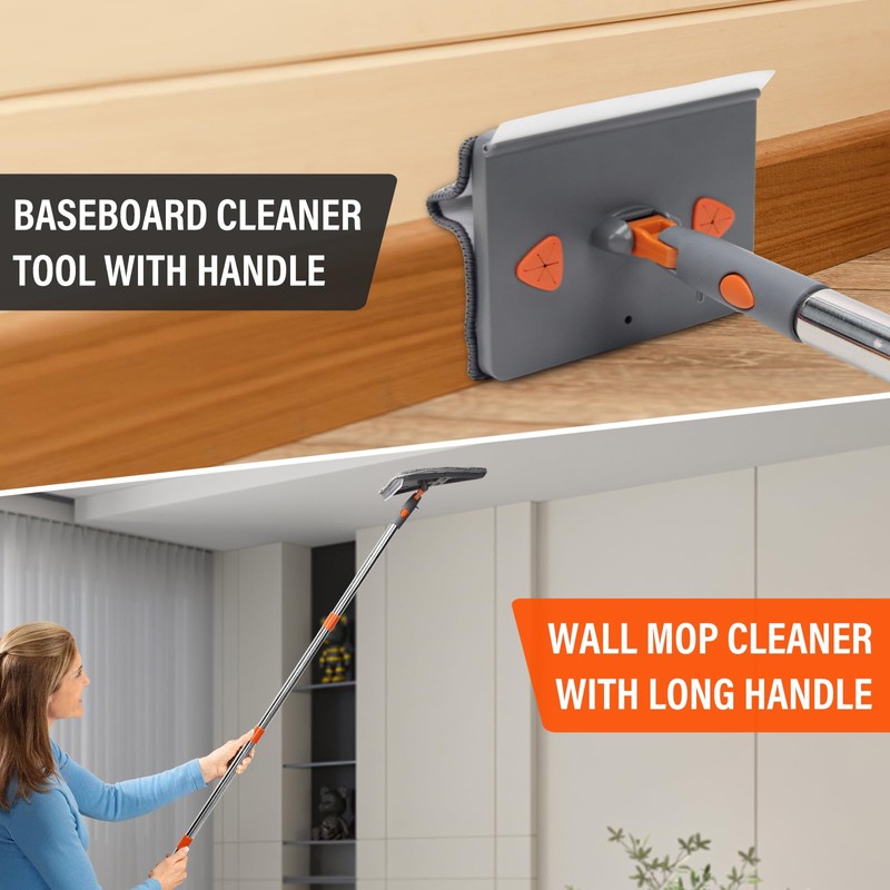Sayene Baseboard Cleaner Tool with Handle,Wall Cleaner mop with Squeegee,