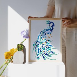 MAYJOYDIY Peacock Stencil 11.7×8.3inch Large Peacock Drawing Stencils with Paint Brush DIY Decorative Reusable Peacock Feather Template for Canvas Wall Wood DIY Craft Home Decor