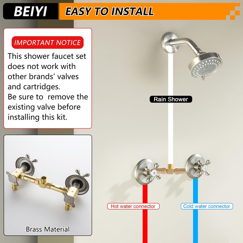 BEIYI 2 Handle Shower Faucet, Two Handles Shower Faucet Set,