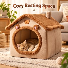 Foldable Pet House for Indoor Resting - Removable Washable Cat Bed for Cats and Small Dogs