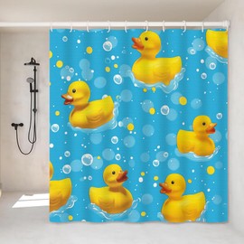 VODRM Rubber Duck Shower Curtain- 72x72 Inch Fun and Playful Bathroom Decor with 12 Hooks - Cute Cartoon Duckies Curtains - Modern Home Farmhouse Decoration Festival Gifts Teen Adult Women