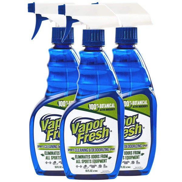 Vapor Fresh Cleaning Spray for Sports and Gym Equipment - Shoe Deodorizer, Yoga Mat Cleaner, Boxing Glove Deodorizer - Natural and Plant Based, 16 Fl Oz (3-Pack)