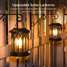 WdtPro Solar Lanterns Outdoor Waterproof, Upgraded Bright Hanging Solar Lights for Outside,Solar Powered Lanterns Lighting LED for Garden Patio Yard Decorative 2 Pack (Warm Light)