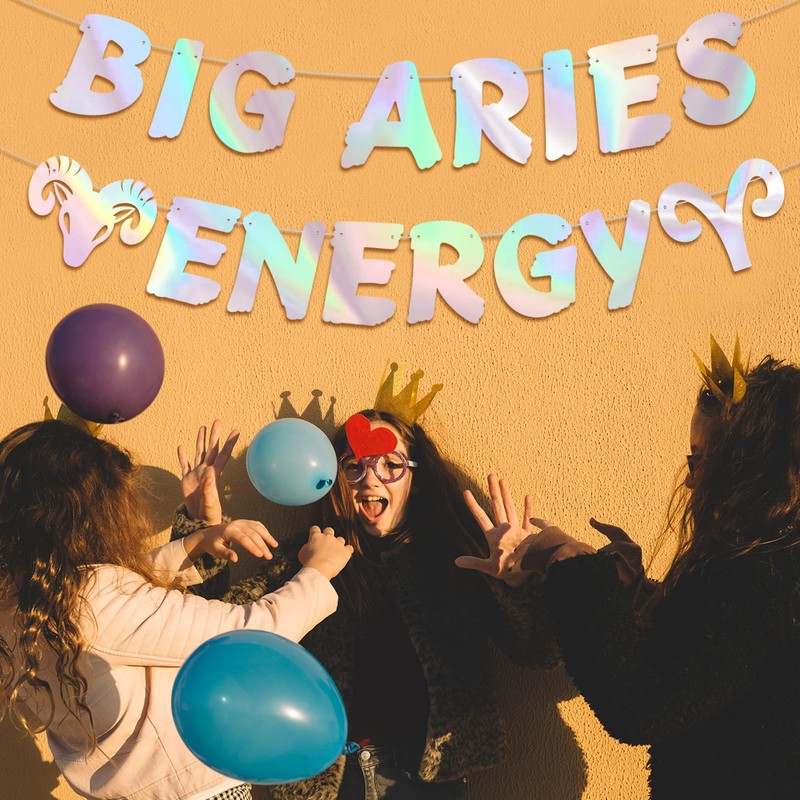 Big Aries Energy Banner, March/April Birthday Party Décor, 12 Constellation