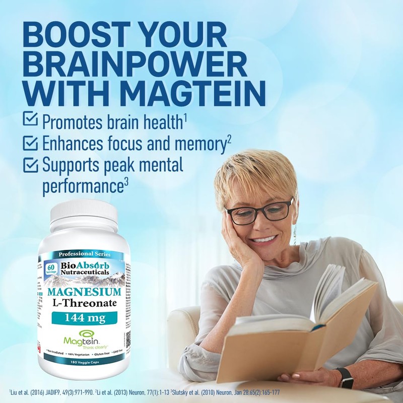 Magnesium L-Threonate - Magtein. 60-Day Supply. 144 mg of Elemental