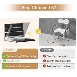 AKIMRABY Folding Shower Seat Wall Mounted, 15" Folding Shower Bench for Elderly, Disabled, Pregnant, Foldable Shower Chair for Small Bathroom, 400 lbs Capacity, Space-Saving Design - Black