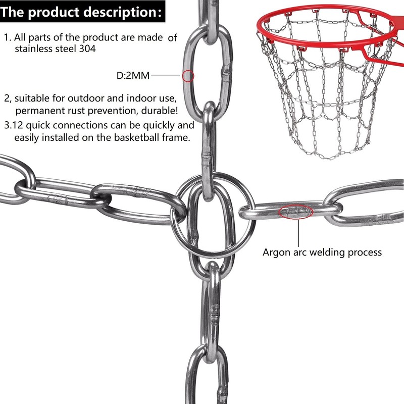 9M Stainless Steel Basketball net, 304 Stainless Steel Chain Braided,