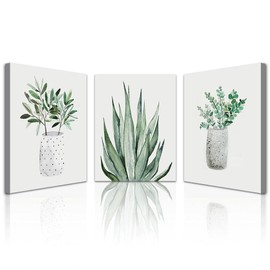 Lapremoly 3 Piece Green Plants Ink Wall Paintings Canvas Wall Art For Bedroom Wall Decor For Living Room Kitchen Dining Room Decoration Leaf Abstract Pictures Office Decor Room Home Walls Artwork