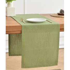 Wracra Sage Green Linen Table Runner 120cm Long Machine Washable Rustic Farmhouse Table Runner for Dining Holiday Parties and Everyday Use(Sage Green, 120cm)