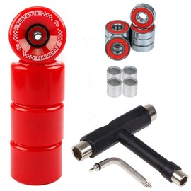 FunTomia Pack of 4 Longboard/Skateboard/Mini Board Wheels (Big Wheels) in 65 x 45 mm 80A Including ABEC-9 Ball Bearings and Metal Spacer 80A Wheel Hardness + T-Tool (Red)
