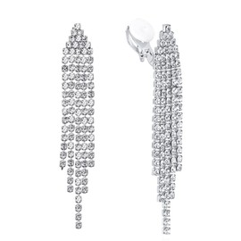 SELOVO Clip on Chandelier Tassel Dangle Linear Drop Earrings Party Jewelry Clear Austrian Crystal