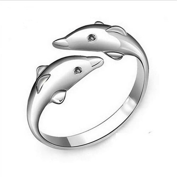 LZD Fashion Style Brass Dolphin Lover Cuff Ring platinum Size
