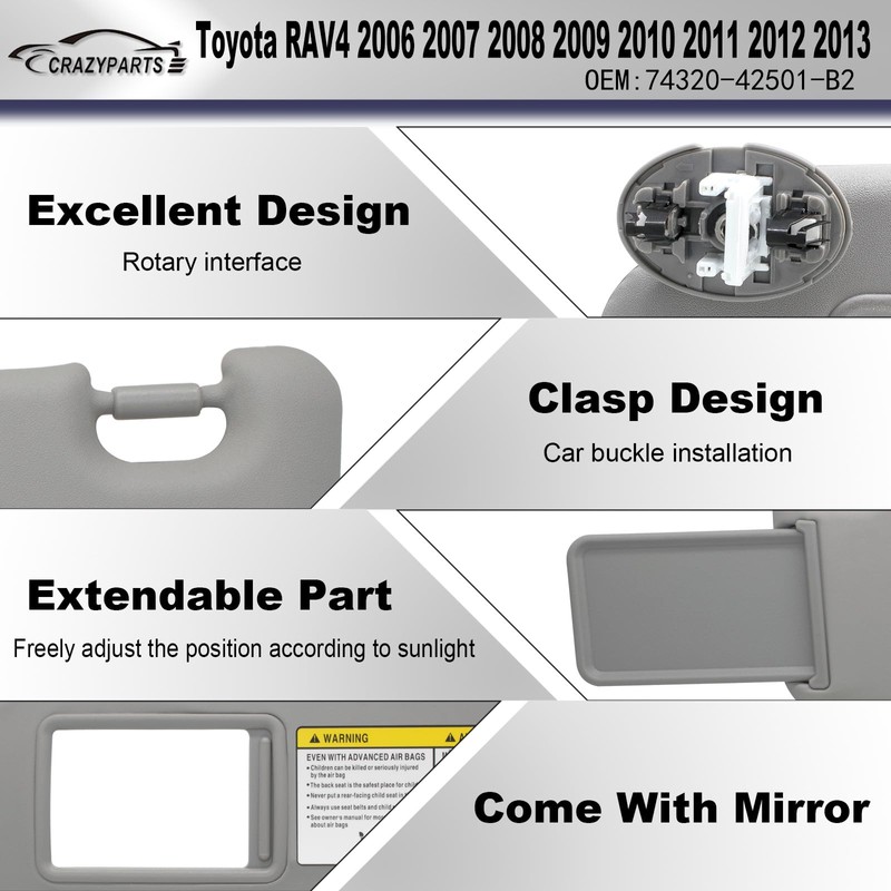 Driver Left Side Sun Visor Compatible with Toyota RAV4 2006