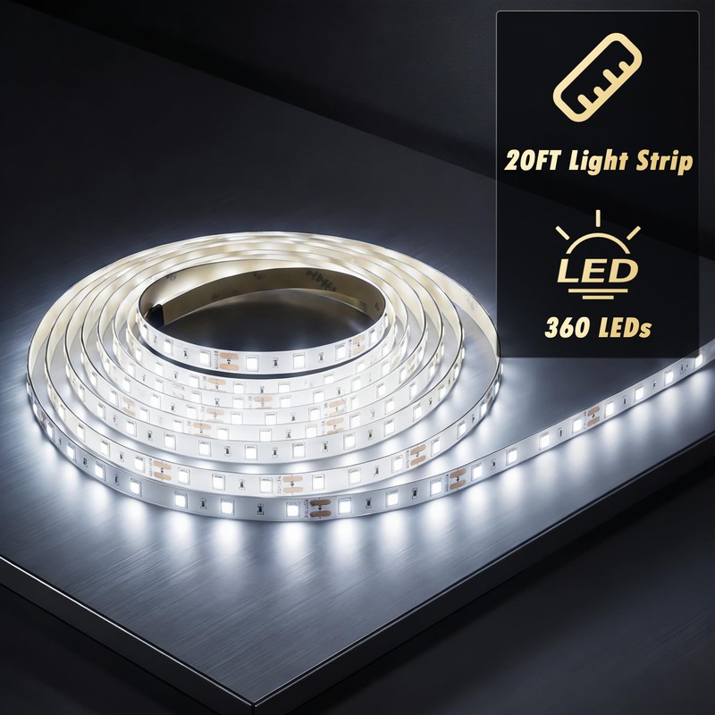 MATAHARAGA Dimmable LED Strip Lights with Knob Dimmer, 20ft 6500K