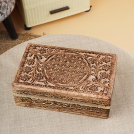 Ajuny Wooden Hand Carved Decorative Jewelry Box Celtic Flower Carvings Vintage Keepsake Storage Organizer Travel Treasure Chest Trinket Holder Case Great Gifts 8x5 Inch