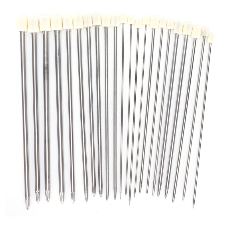 22Pcs Knitting Needles Stainless Steel Straight Single Pointed HandMade Wool