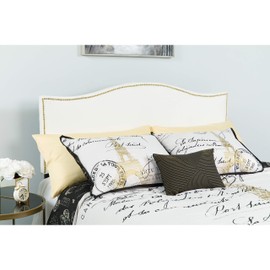 Flash Furniture Lexington Upholstered Queen Size Headboard with Accent Nail Trim in White Fabric