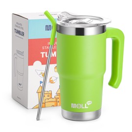 Mollcity 16 oz Tumbler with Handle Reusable Stainless Steel Vacuum Insulated Tumbler Cups with Lid and Straw Travel Mug for Women, Girls (Apple Green)