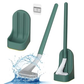 Qaestuan cepillo de inodoro de Golf, Mango Largo Escobillas de Baño, Montado en la Pared escobilla baño Silicona, limpieza profunda de 360°, para la Limpieza Baño o EL Aseo (Verde)
