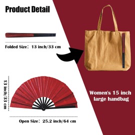 Meetue 13 inch Boots on The Ground Hand Fan, Large Clacking Fans for Line Dancing, Portable Line Dance Popping Fan, Gorgeous Glitter Fan for Raves, Outdoor Concert, Wedding, Party, Decoration, Red