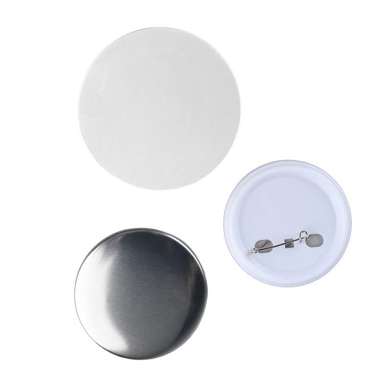 100 Set Pin Back Button Parts 2.3in Diameter Tinplate Plastic
