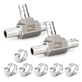 TAISHER 1PCS Forging of 304 Stainless Steel 3 Way Tee Hose Barb Fitting, 3/8" x 3/8" x 3/8" Hose Barb for Fuel/Air/Lquid/Gas with 3PCS Hose Clamp