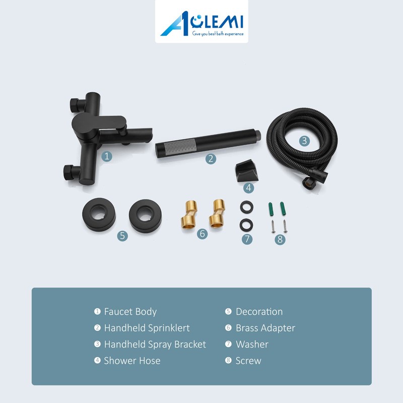 Aolemi Matte Black Wall Mount Bathtub Faucet with Handheld Shower
