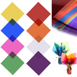 160 Sheets Coloured Transparent Films, 19 x 19 cm, Colourful Transparency Film, Coloured Cellophane Film for DIY, Coloured Cellophane Film, for Flowers, Gift Decoration (8 Colours)