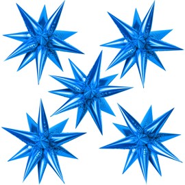60 Pcs Star Foil Balloons Explosion 12 Point Cone Balloons Magic Starburst Balloons Large for Wedding Anniversary Backdrop Birthday Party Decorations (Blue)
