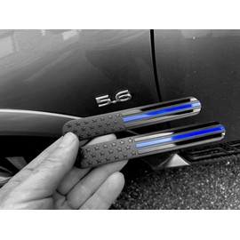 eVerHITCH - Emblema de guardabarros para automóviles con bandera de metal estadounidense para automóviles, camiones, paquete de 2 (6 x 1 pulgadas, negro con línea azul)(ABLT24342AL)