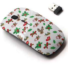 mouse inalámbrico de 2.4 G con bonito diseño de patrón para todas las computadoras portátiles y computadoras de computadora con nanoreceptor, calcetín de dulces de ciervos de Navidad