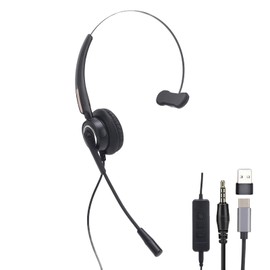 USB C Headset with Mic, USB & 3.5mm, On Ear Mono Telephone Headset, Noise Canceling Microphone with in Line Control, for Calls and Music