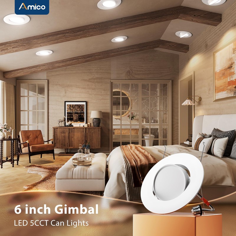 Amico 5/6 Inch Retrofit Eyeball Gimbal Can Lights 6 Pack,