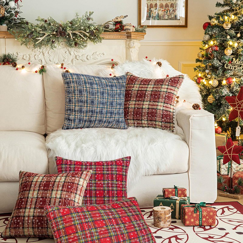 FATCAT Set of 2 Scottish Snowflake Decorative Cushion Covers, Red