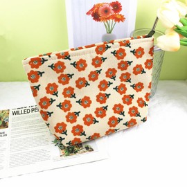 OZAOZ Makeup bag for Women, Flower Cosmetic Bags Zipper Pouch, Large Capacity Corduroy Makeup Bag, Travel Toiletry Bag Organizer for Women and Girls (Flower-W)