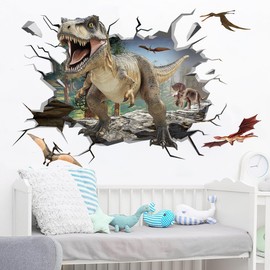 Runtoo Large Dinosaur Wall Decals Peel and Stick 3D Dinosaur Wall Stickers for Boys Room Nursery Bedroom Dino Decor