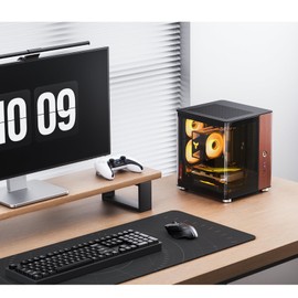 JONSBO TK-0 Black ITX Mini Tower Pc CASE, Hyperboloid Glass Desktop Design,Separated Cabinet Structure, Al Alloy Shell DTX/ITX Walnut Wood Computer Case, Sff Case,Black