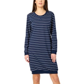 Merry Style MS10-180 Women's Long-Sleeved Cotton Nightdress, Navy/White Stripes