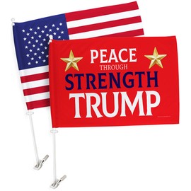 Red Peace Through Strength Trump Flag For Car American Bandera Para Carros Window Clip Pole Mount Kit Rally Shooting 2024 Poster Auto Decor MAGA Sign Outdoor Decorations Republican Gift Made In USA