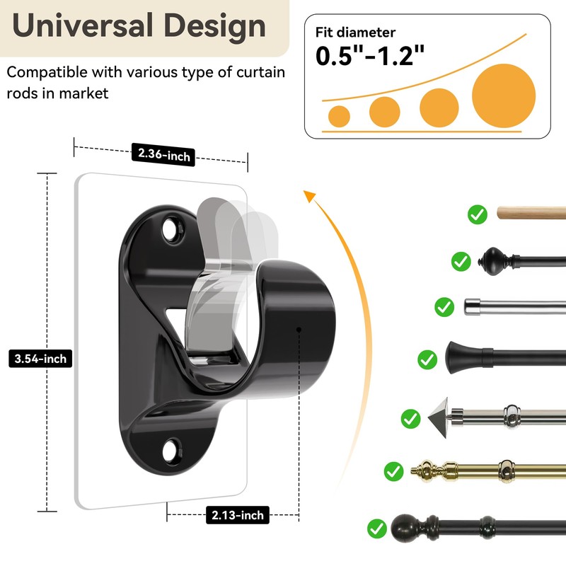 ANDGOO 6 Pack No Drill Curtain Rod Brackets, Renter Friendly