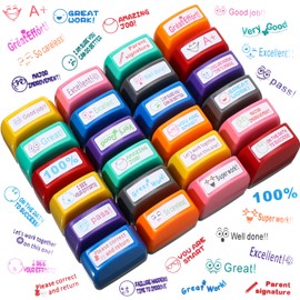 24 Sellos para Profesores para Aula Sellos de Calificación Autoentintables Sellos con Imágenes de Colores para Firma de Padres Comentarios Alentadores Motivación del Maestro de Escuela