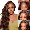 FTQZKEY 30 Inch Brown Glueless Wigs Human Hair Pre Plucked