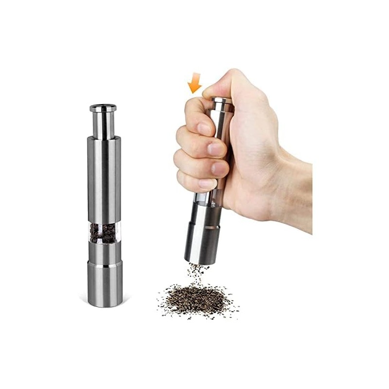 Stainless Steel Glass Body Salt and Pepper Grinder, Thumb press